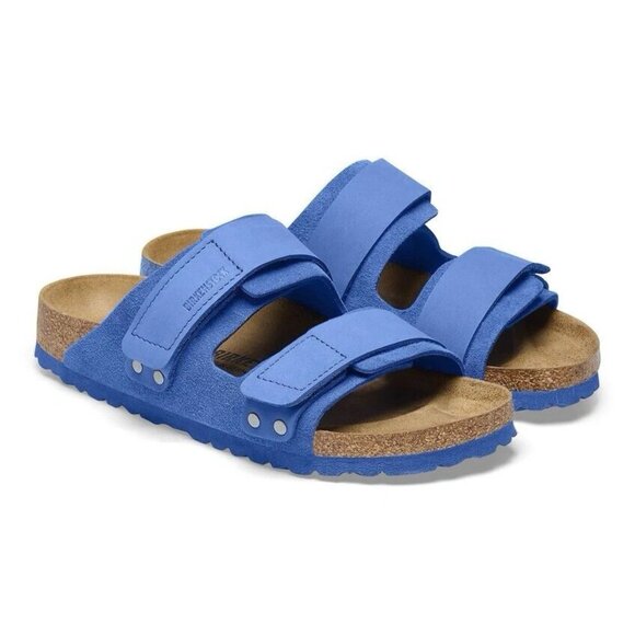 $ 150- Birkenstock UJI Nubuck/Suede Leather Slide Sandals 1025649 Blue- Unisex - Picture 2 of 9